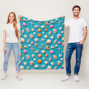 Tropisches Ozean-Schalen-Korallen-Gold-Blau-Muster Fleecedecke