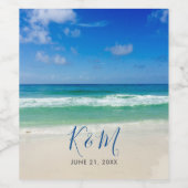 Tropisches Ozean Wave Foto Schöne Hochzeit am Stra Weinetikett (Einzelnes Label)