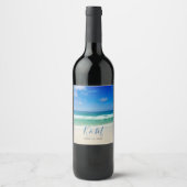 Tropisches Ozean Wave Foto Schöne Hochzeit am Stra Weinetikett (Vorderseite)