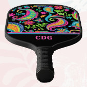 Tropisches Paisley- und Blumenmuster mit Monogramm Pickleball Schläger
