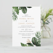Tropisches Palm Blätter Moderne Hochzeit Einladung (Stehend Vorderseite)