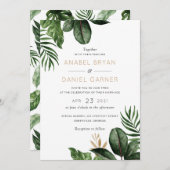 Tropisches Palm Blätter Moderne Hochzeit Einladung (Vorne/Hinten)