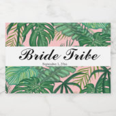 Tropisches Palm Blätter Rosa Bride Tribe Gastgesch Schaumweinetikett (Einzelnes Label)