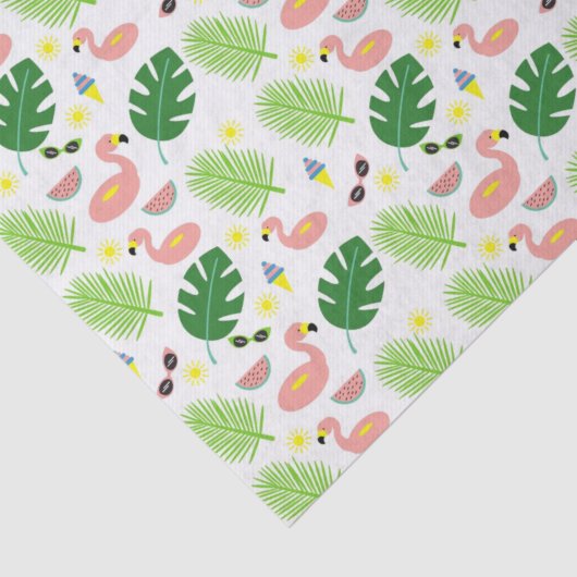 Tropisches Palm Blätter Rosa Flamingos Muster Seidenpapier (Detail)