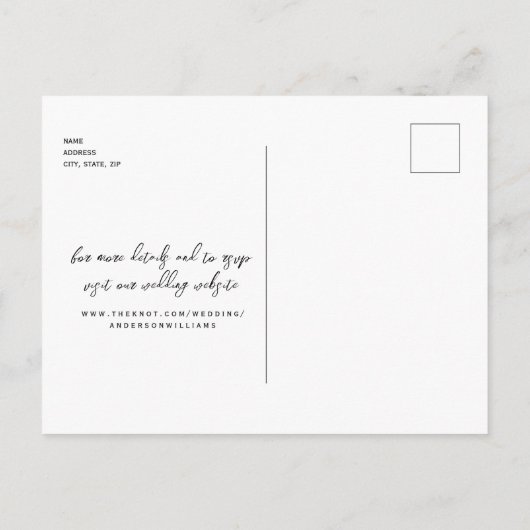 Tropisches Palm & Holz Foto Rettete unser Datum Postkarte (Rückseite)