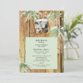 Tropisches Palm & Lights Rustikales Foto Brautpart Einladung (Stehend Vorderseite)