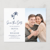Tropisches Palm Navy Blue Foto Save the Date (Vorderseite)