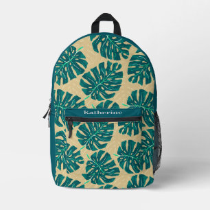 Tropisches Palm Teal Beige Bedruckter Rucksack