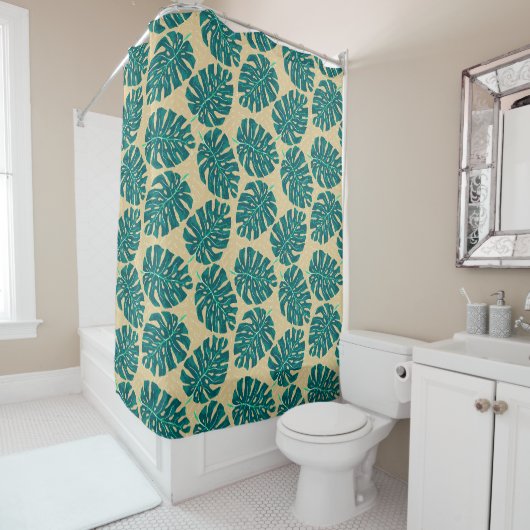 Tropisches Palm Teal Beige Duschvorhang (Beispiel)
