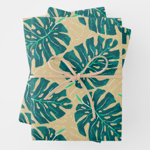 Tropisches Palm Teal Beige Geschenkpapier Set