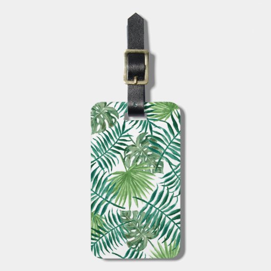 Tropisches Palmblatt-Aquarell Gepäckanhänger (Vorderseite vertikal)