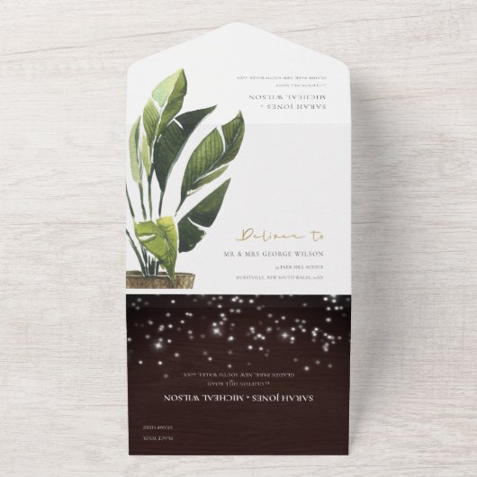 TROPISCHES PALMBLATT FOLIAGE STRING LIGHTS WEDD ALL IN ONE EINLADUNG (Außenbereich)