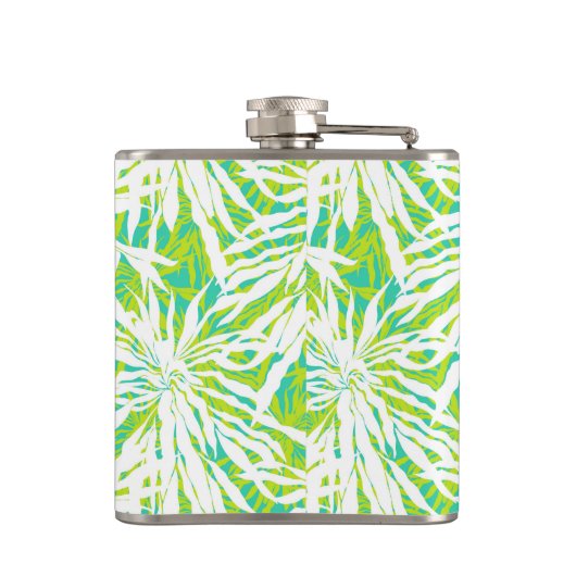 Tropisches Palmblatt-Muster Flachmann (Rückseite)