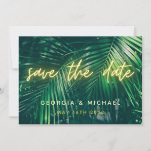 tropisches Palmblatt Neon Schrift modern trendy Save The Date