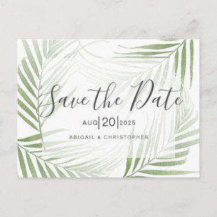 Tropisches Palmblatt Sage Green Save the Date Postkarte