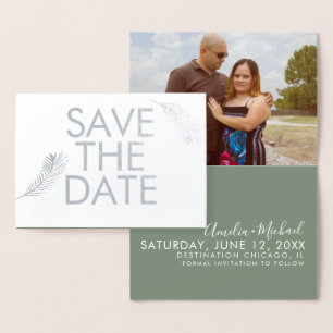 Tropisches Palmblatt Save-the-Date-Foto  Folienkarte