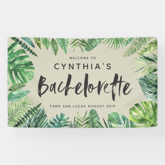 Tropisches Palmblatt u. Skript bachelorette Banner (Horizontal)