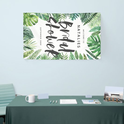 Tropisches Palmblatt- u. Skript-Brautparty Banner (Messeveranstaltung)