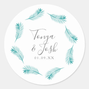 Tropisches Palmblätter-Rundlogo Hochzeit Runder Aufkleber
