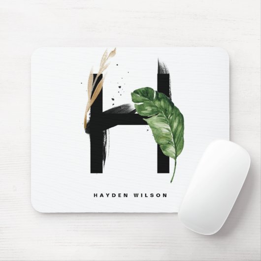 Tropisches Palmblätterblatt H Monogramm Personalis Mousepad (Mit Mouse)