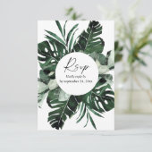 Tropisches Palmblätterblatt mit RSVP-Karte RSVP Karte (Stehend Vorderseite)