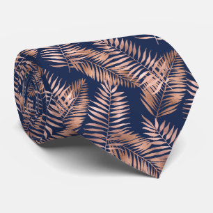 Tropisches Palmblattmuster Roségold Navyblau Krawatte