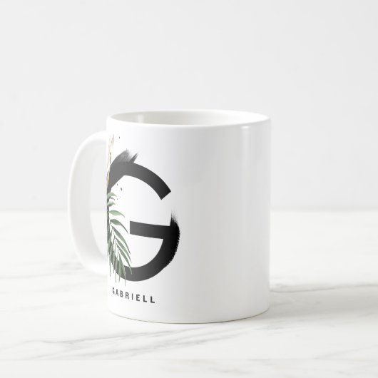 Tropisches Palmblättrige Buchstaben G Monogramm Pe Kaffeetasse (Vorderseite Links)