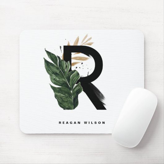 Tropisches Palmblättrige Buchstaben R Monogramm Pe Mousepad (Mit Mouse)