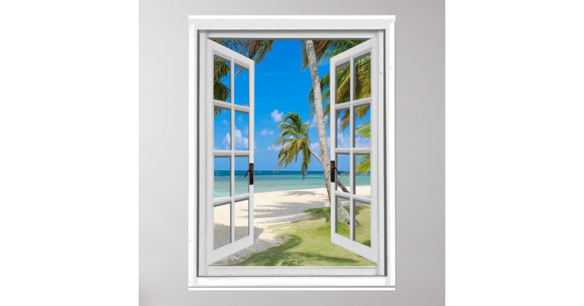 Tropisches PalmeStrandOzeanAnsichtFakeFenster Poster