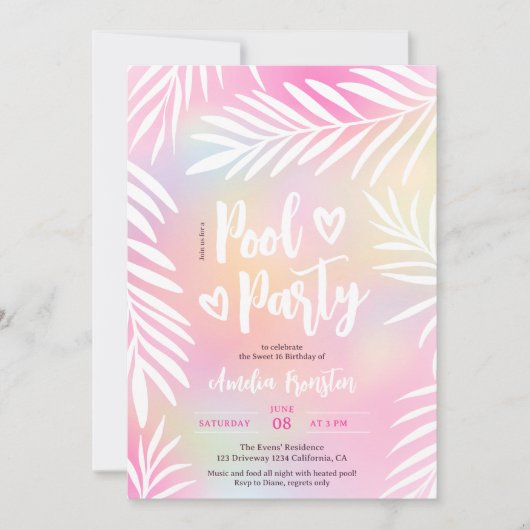 Tropisches Palmen Regenbogenbecken Party Sweet 16 Einladung (Vorderseite)