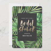 Tropisches Palmenblatt und goldenes Brautparty Save The Date (Vorderseite)