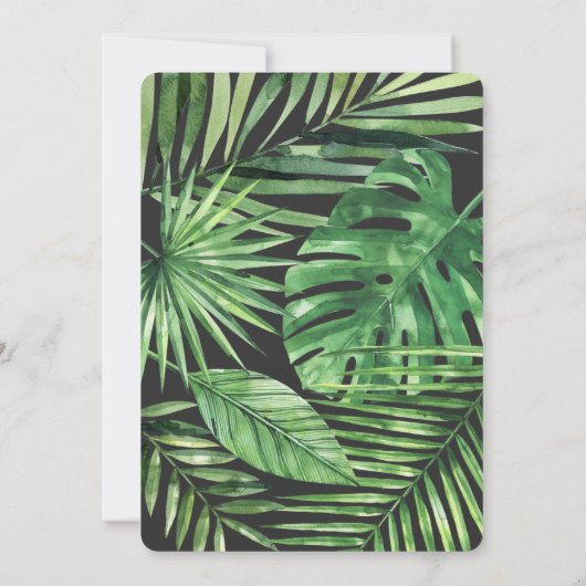 Tropisches Palmenblätterblättern und Goldschrift Save The Date (Rückseite)