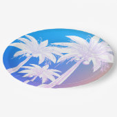 Tropisches Palmenblättern Wasserfarben Blau Pink Pappteller (Schrägansicht)