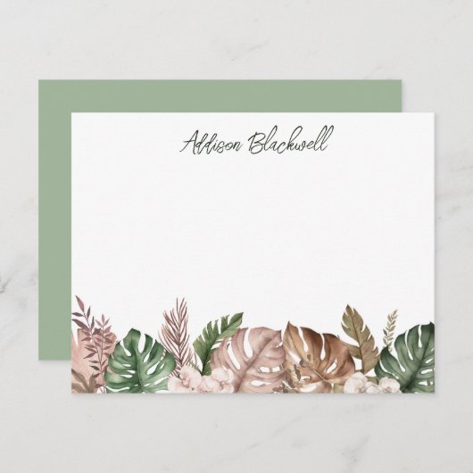 Tropisches Palmenblättrig Rosa Mitteilungskarte (Vorne/Hinten)