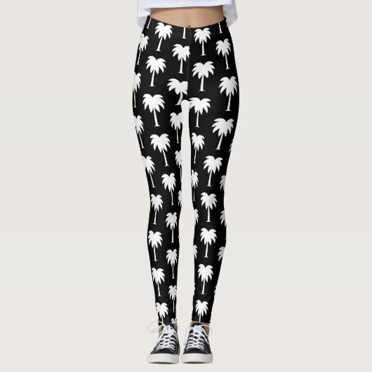 Tropisches Palmeschwarzweiss-muster Leggings (Vorderseite)