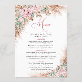 Tropisches Pampasgras, Blüten und Grünpflanzen Menükarte