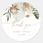 Tropisches Pampasgras Hochzeit klassischer Rundsto Runder Aufkleber (Vorderseite)