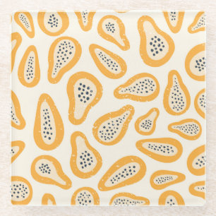 Tropisches Papaya: Grunge, handgezeichnet. Glasuntersetzer