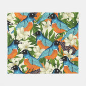 Tropisches Papaya- und Vogelmuster. Fleecedecke (Vorderseite (Horizontal))