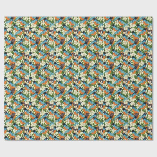 Tropisches Papaya- und Vogelmuster. Geschenkpapier (Flach)