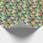 Tropisches Papaya- und Vogelmuster. Geschenkpapier (Ecke)