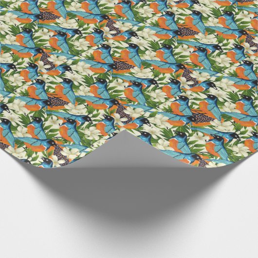 Tropisches Papaya- und Vogelmuster. Geschenkpapier (Ecke)