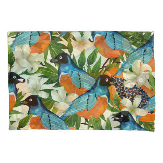 Tropisches Papaya- und Vogelmuster. Kissenbezug