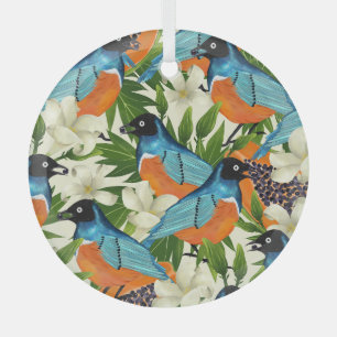 Tropisches Papaya- und Vogelmuster. Ornament Aus Glas