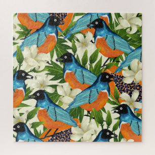 Tropisches Papaya- und Vogelmuster. Puzzle