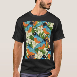Tropisches Papaya- und Vogelmuster. T-Shirt