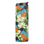 Tropisches Papaya- und Vogelmuster. Thermosbecher (Nach links gedreht)