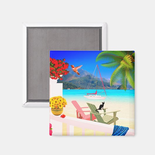 Tropisches Paradies, 2 Zoll, Square Magnet (Vorderseite/Rückseite)