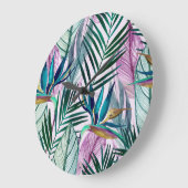Tropisches Paradies, Aquarellmuster Große Wanduhr (Winkel)