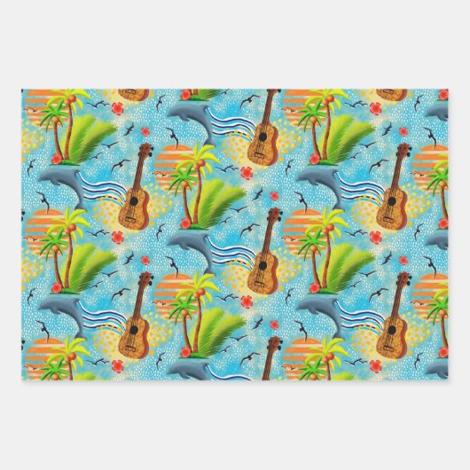 Tropisches Paradies blau grün Geschenkpapier Set (Vorderseite 3)